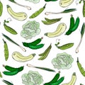 Ripe vegetables green color seamless pattern.