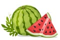 Ripe watermelon with a slice and a triangle on a white background Royalty Free Stock Photo