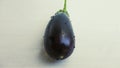 Ripe whole black eggplants on a white background