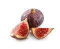 ripe whole fig and chopped pieces close-up isolated on white background