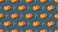 Ripe whole, half peach seamless pattern on gray background. Fresh peach repeating on gray. Generative AI