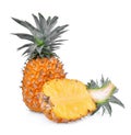 Ripe whole and half pineapple isolated on white Royalty Free Stock Photo