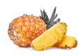 Ripe whole and half pineapple isolated on white Royalty Free Stock Photo