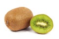 Ripe whole kiwi fruit and half kiwi fruit isolated on white background Royalty Free Stock Photo