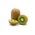 Ripe whole kiwi fruit and half kiwi fruit isolated on the white background Royalty Free Stock Photo