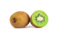 Ripe whole kiwi fruit and half kiwi fruit isolated on white background Royalty Free Stock Photo