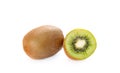 Ripe whole kiwi fruit and half kiwi fruit on white back Royalty Free Stock Photo