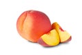 Ripe whole peach and slices on white background Royalty Free Stock Photo