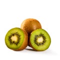 Ripe whole and sliced kiwi fruit isolated on white background macro Close-up Royalty Free Stock Photo