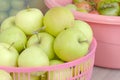 Ripe yellow apples in a basket,all natural hormone-free apples