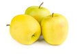 Ripe yellow apples on a white background