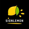 Ripe yellow lemon with leaf. Logo concept for healthy food Royalty Free Stock Photo