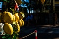 Ripe yellow lemons on a street stall near Lake Garda, Italian