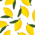 Ripe yellow mango with leaf seamless pattern design Royalty Free Stock Photo