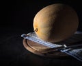 Ripe yellow melon on a dark background. Low key. Royalty Free Stock Photo
