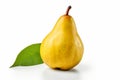 Ripe yellow pear with green leaf isolated on a white background Royalty Free Stock Photo