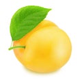 Ripe yellow plum with green leaf. With clipping path Royalty Free Stock Photo