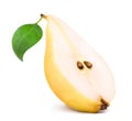 Ripe yellow slice half pear isolated on white background. Fresh fruits. Royalty Free Stock Photo