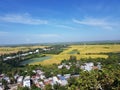 The riped rice field beside river of the village in An Giang City in Viet Nam Royalty Free Stock Photo