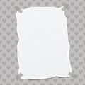 Ripped blank note, notebook paper sheet for text or message stuck with sticky tape on gray background created of heart Royalty Free Stock Photo