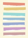 Ripped colorful blank paper pieces are stuck on striped background