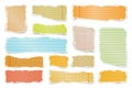 Ripped colorful paper strips. Realistic crumpled paper scraps with torn edges. Lined shreds of notebook pages. Vector Royalty Free Stock Photo