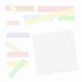 Ripped colorful pastel sticky, masking tape and note, notebook, copy book ruled paper sheet Royalty Free Stock Photo