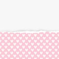 Ripped horizontal pink paper with heart shapes pattern for text or message on white background. Vector illustration Royalty Free Stock Photo