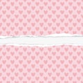 Ripped horizontal pink paper with heart shapes pattern for text or message on white background. Vector illustration Royalty Free Stock Photo