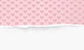 Ripped horizontal pink paper with heart shapes pattern for text or message on white background. Vector illustration Royalty Free Stock Photo