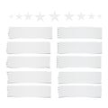 Ripped lined and blank note, notebook paper strips for text or message stuck on white background with stars on top
