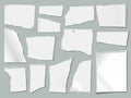 Ripped paper scraps with torn edges, ragged papers pieces. Realistic white crumpled notebook sheets, shredded page Royalty Free Stock Photo