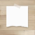 Ripped paper tag background on wood texture. Vector. Royalty Free Stock Photo