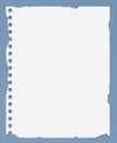 Ripped white blank notebook paper is on striped blue table surface