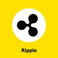 Ripple criptocurrency blockchain flat icon a yellow background. Vector ripple sign. Royalty Free Stock Photo