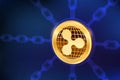 Ripple. Crypto currency. Block chain. 3D isometric Physical Ripple coin with wireframe chain. Blockchain concept. Editable Cryptoc
