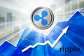 Ripple cryptocurrency in bright rays on background with stat