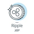 Ripple cryptocurrency coin line, icon of virtual currency