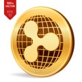 Ripple. 3D isometric Physical coin. Digital currency. Crypto currency. Golden coin with Ripple symbol isolated on white background