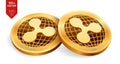 Ripple. 3D isometric Physical coins. Digital currency. Crypto currency. Golden coins with Ripple symbol isolated on white backgrou