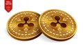 Ripple. 3D isometric Physical coins. Digital currency. Crypto currency. Golden coins with Ripple symbol isolated on