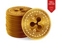 Ripple. 3D isometric Physical coins. Digital currency. Cryptocurrency. Stack of golden coins with Ripple symbol.