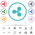 Ripple digital cryptocurrency flat color icons in circle shape outlines