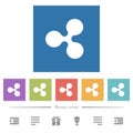 Ripple digital cryptocurrency flat white icons in square backgrounds