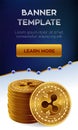 Ripple. Stack of golden coins with Ripple symbol. Cryptocurrency editable banner template. 3D isometric Physical golden