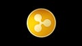 Ripple symbol, gold cryptocurrency coin isolated on black background, 3D render, front view, 3D rendering