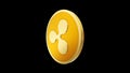 Ripple symbol, gold cryptocurrency coin isolated on black background, 3D render, side view, 3D rendering