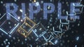 RIPPLE text and cubic chain and binary numbers. Cryptocurrency concept, 3D rendering Royalty Free Stock Photo