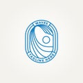 ripple wave minimalist badge line art logo template vector illustration design. simple modern surfer, surfboard manufacturers,