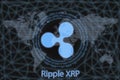 Ripple XRP Abstract Cryptocurrency. With a dark background and a world map. Graphic concept for your design